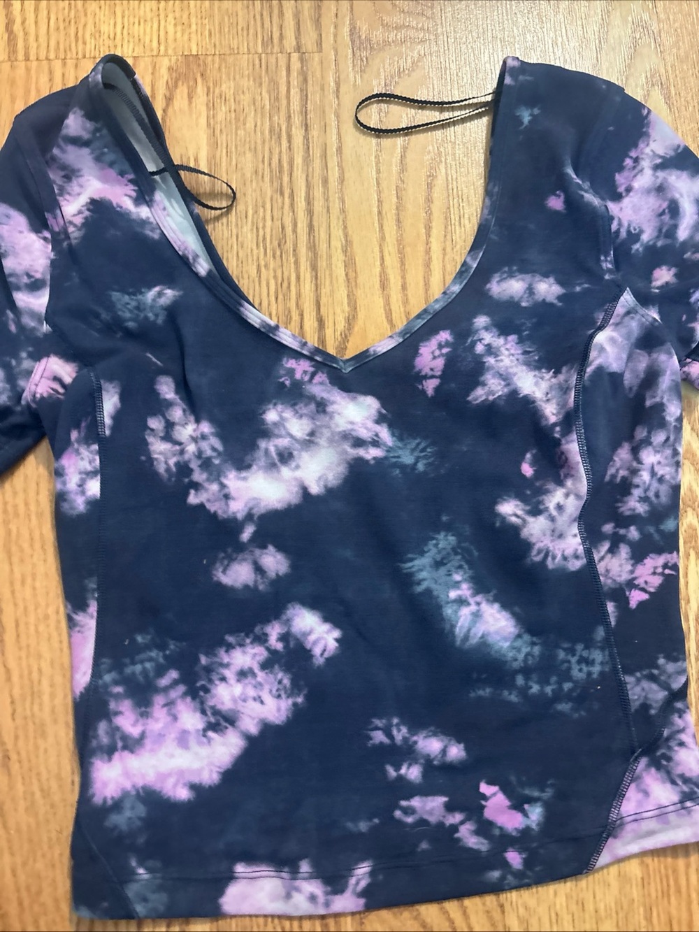 lululemon Navy and Light Pink Tie-Dye u-Neck Short Sleeve Top